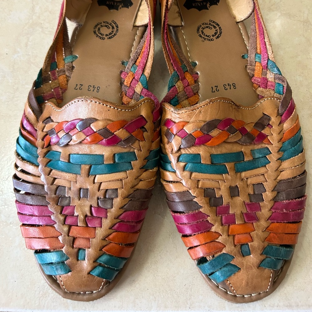 Mexican artisan handmade sandals Multicolores Size 9